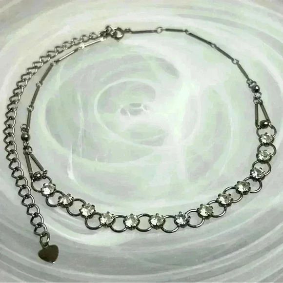 Gun Metal Black Tone Crystal Links Necklace - Picture 1 of 3
